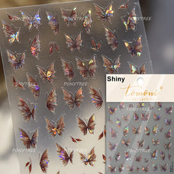 Butterfly Flower Hollow Out Lace Delicate Floral Print Shiny Cloth Block Insect Self Adhesive Nail Art Stickers Manicure Decals (Online Order Only)
