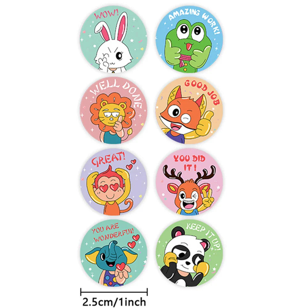 100-500pcs Kids Cute Animals Round  Reward stickers for Children Teaching Toy Gift Card Party Packaging Wrapping Labels (Online Order Only)