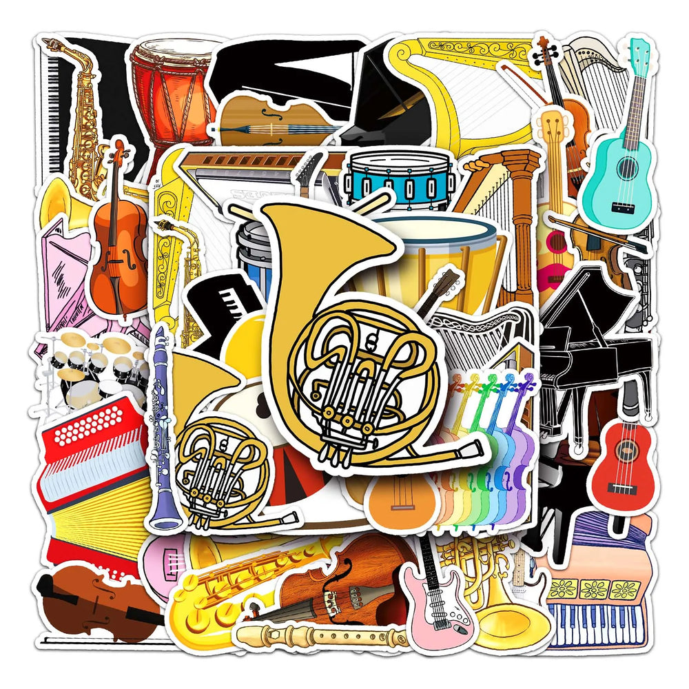 50Pcs Musical Instrument Cartoon Waterproof Vinyl Stickers for Skateboard Snowboard (Online Order Only)