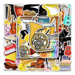 50Pcs Musical Instrument Cartoon Waterproof Vinyl Stickers for Skateboard Snowboard (Online Order Only)