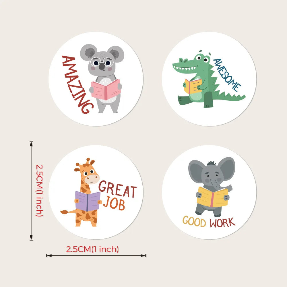 100-500pcs Round 1inch Cartoon Animal stickers for kids Teacher Reward Encourage Sticker Office Stationery (Online Order Only)