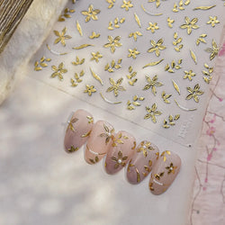 Gold Hot Stamping Flowers Leaves 3D 5D Pearl Bead Delicate Self Adhesive Nail Art Decorations Stickers Manicure Decals Wholesale (Online Order Only)