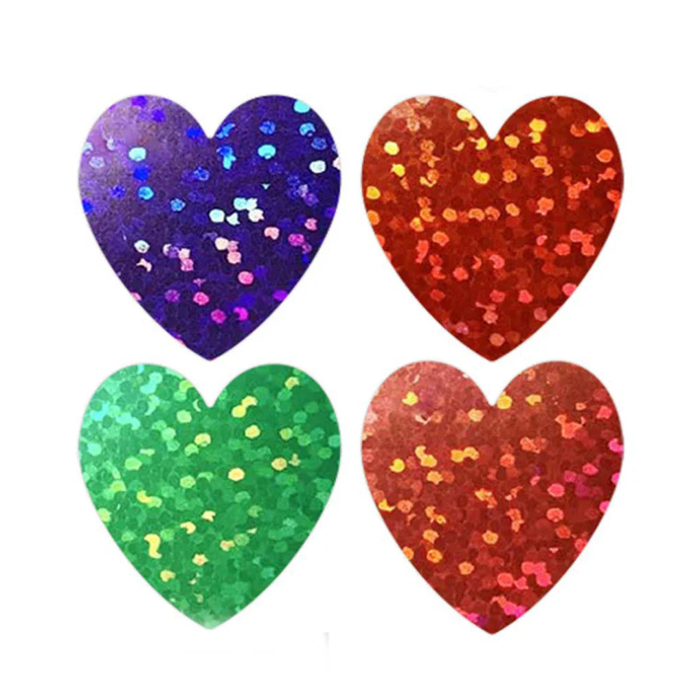 100-500pcs Holographic Color Gold Heart-shaped Stickers Kids Reward Stickers Labels For Wall Crafts Classroom Teachers Supplies (ONLINE ORDER ONLY)