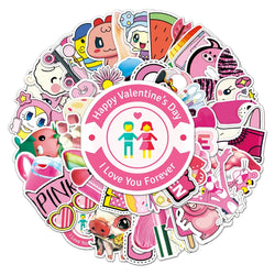 50Pcs Pink Cartoon Waterproof Vinyl Stickers for Skateboard Snowboard Decals (Online Order Only)