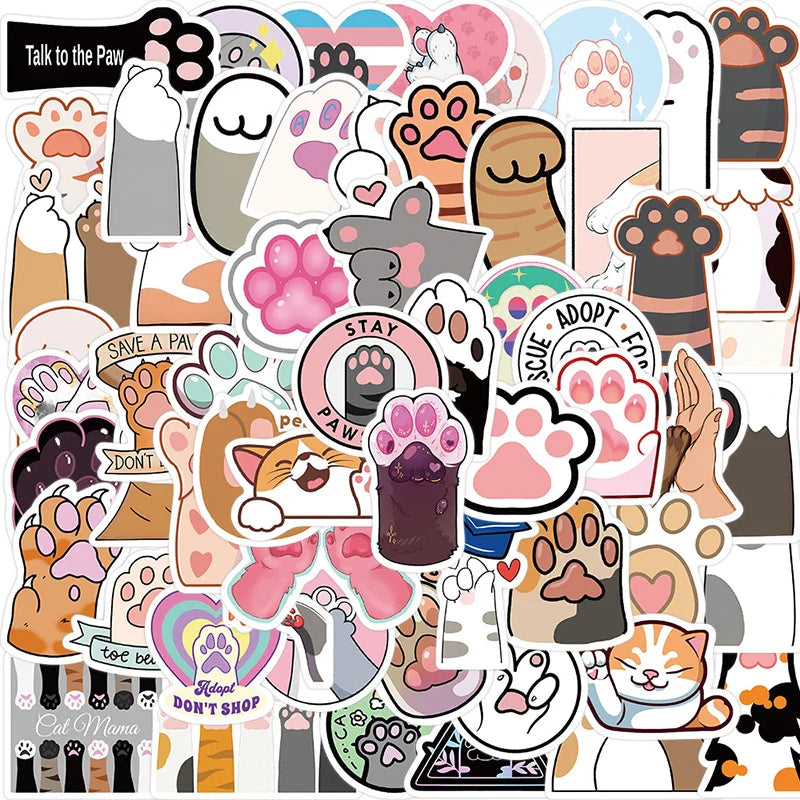 10/30/61PCS Cute Cat Paw PVC Sticker Aesthetic Children's Decoration Scrapbooking Korean Stationery School Supplies for Kids (Online Order Only)