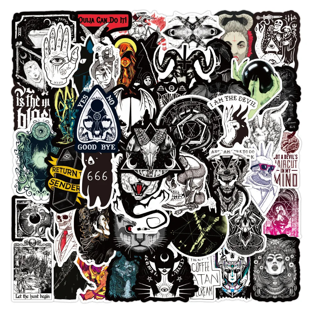 50pcs Cool Demon Lucifer Gothic Stickers Scrapbooking Fridge Laptop Phone Case Luggage Bike Mysterious Vinyl Decals Sticker (ONLINE ORDER ONLY)