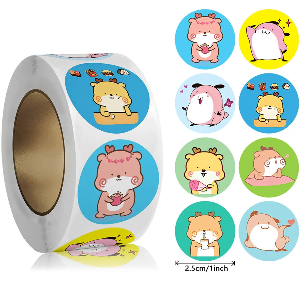 500pcs/Roll Cartoon Animal Stickers Anime Round Seal Diy Laptop Decals Stickers Cute Book Children Reward Kids Toy Gift (ONLINE ORDER ONLY)
