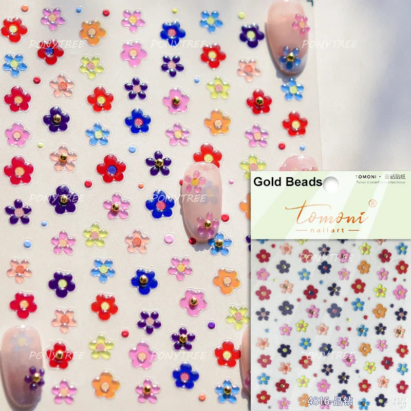 Lovely Colored Flower Fried Egg Petal Love Heart Cartoon Pink Yellow Purple Blue Delicate Charm Nail Art Stickers Manicure Decal (ONLINE ORDER ONLY)