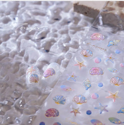 Conch Starfish Shell Beach Fish Star Ocean Colorful Water Bubbles Summer Delicate Self Adhesive Nail Art Stickers Manicure Decal (ONLINE ORDER ONLY)