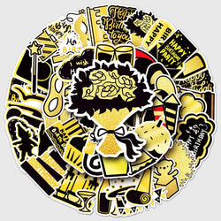 50Pcs Birthday Black Gold Series Cartoon Cute Waterproof Sticker Skateboarding Snowboard Retro Vinyl home decal Sticker (ONLINE ORDER ONLY)