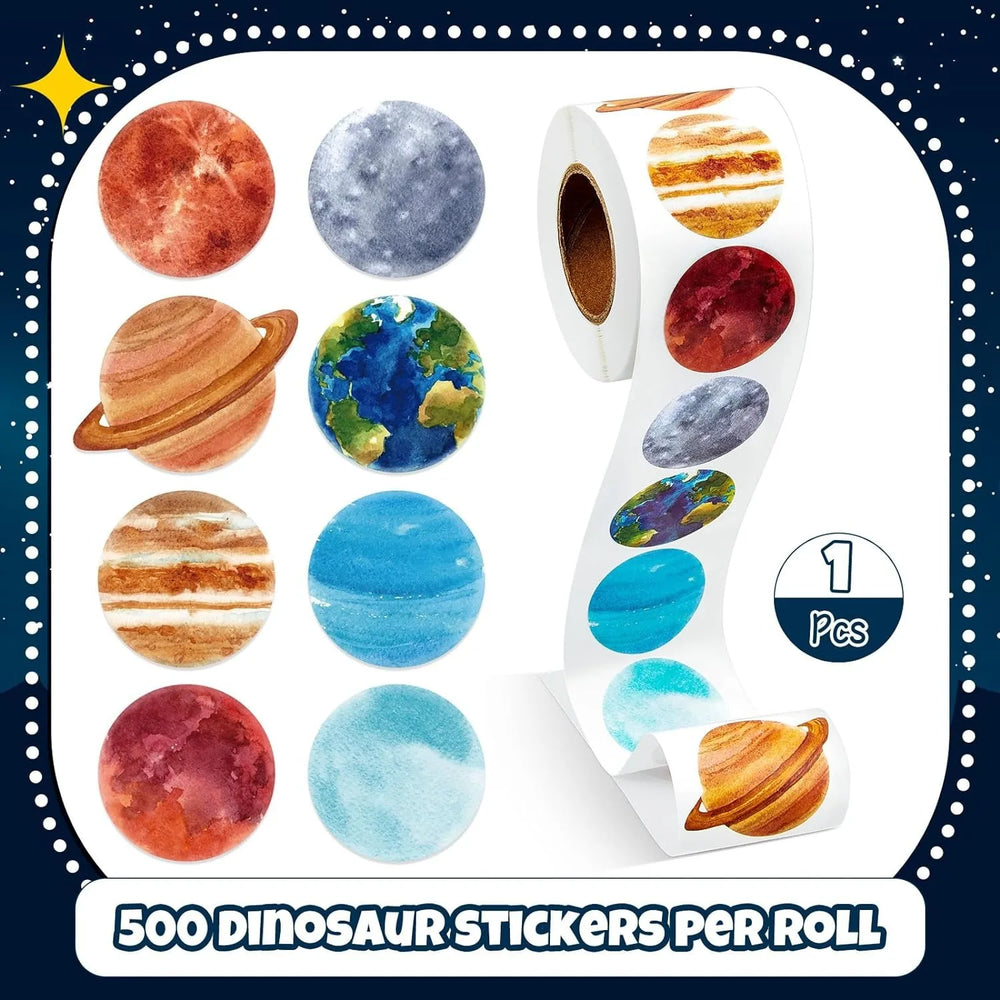500Pcs /1 Rolls 2.5cm/1inch Cartoon Starry Sky Planet Circle Sticker Decoration Gift Box Sticker Label Stationery Sticker (ONLINE ORDER ONLY)