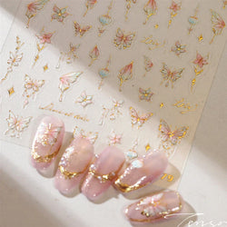 Butterfly Peach Blossom Flowers Lantern Star Tassel Pendant Gold Hot Stamping Self Adhesive Nail Art Stickers Manicure Decals (ONLINE ORDER ONLY)