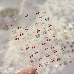 Lovely Red Fruit Strawberry Cherry Bowknot Love Heart Star Silk Ribbon Chic Rhinestone Adhesive Nail Art Stickers Manicure Decal (ONLINE ORDER ONLY)