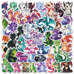 50pcs Cute Cartoon Magic Dragons Stickers For Luggage Laptop Guitar Skateboard DIY Waterproof Graffiti Vinyl Decals (ONLINE ORDER ONLY)