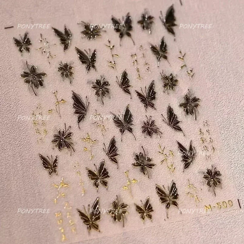 Charming Delicate Sapphire Color Blue Black Stroke Butterfly Jelly Relief Rhinestone Adhesive Nail Art Stickers Manicure Decals (Online Order Only)