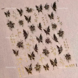 Charming Delicate Sapphire Color Blue Black Stroke Butterfly Jelly Relief Rhinestone Adhesive Nail Art Stickers Manicure Decals (Online Order Only)