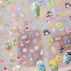 Summer Beach Bikini Watermelon Hat Sandals Ice Cream Shell Conch Starfish Cat Duck Nail Art Decoration Stickers Manicure Decals (ONLINE ORDER ONLY)