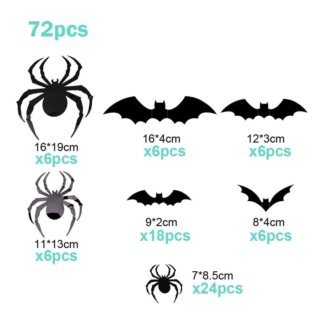 72/48/12Pcs 3D Wall Stickers Bat Stickers Halloween Decoration Vinyl Sticker Bat Sticker for Home Halloween Party Decorations (Online Order Only)