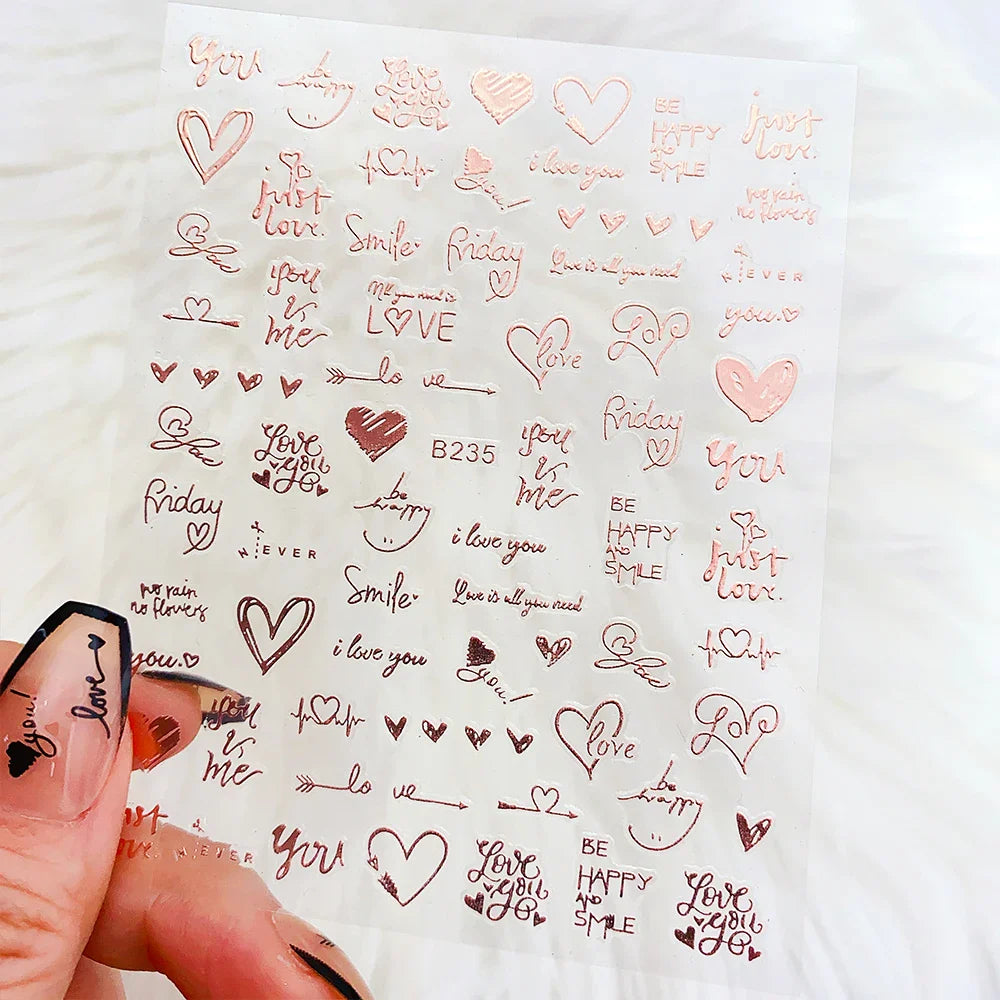 1PC Heart Love Design 3D Nail Art Sticker English Letter Self-Adhesive Slider Valentine's Day DIY Manicure Tips Accessories Tool (ONLINE ORDER ONLY)