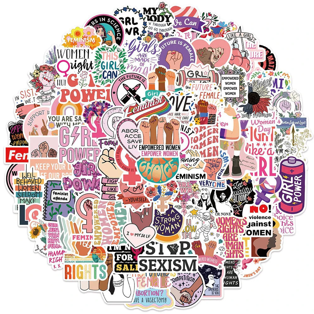 Feminist Women Empowerment Stickers Pack - Waterproof Cartoon Decals for Laptop, Luggage, Car, Kid's Toy (Online Order Only)