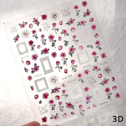 Gradient Halo Dyeing Dark Red Rose Flower Rhinestone Lace Bow Heart 3D Self Adhesive Nail Art Decoration Sticker Manicure Decals (ONLINE ORDER ONLY)