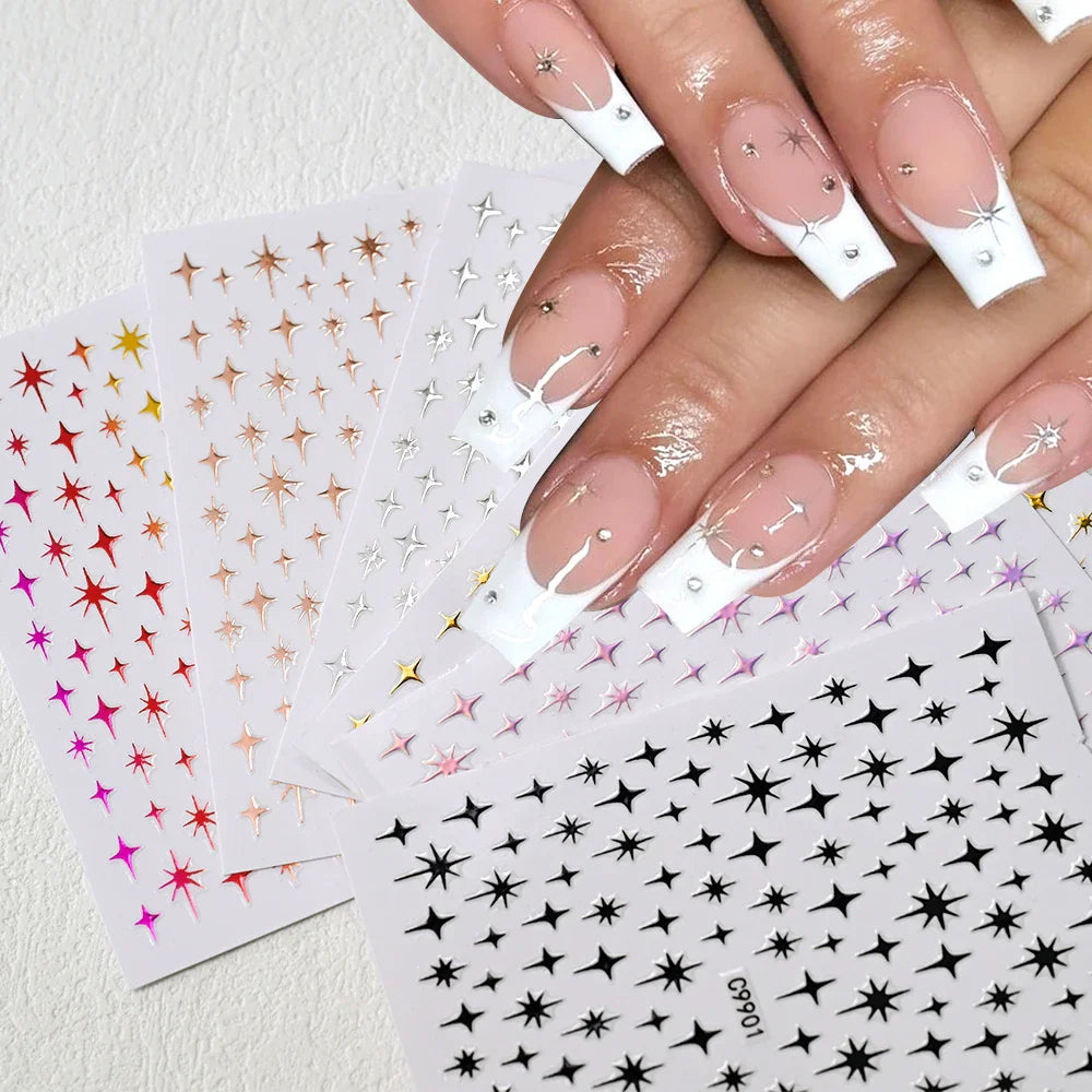 6Pcs 3D Silvery Star Nail Sticker Y2K Nail Design Gold Bronzing Slider Chrome Effect Nail Decoration Nail Design Manicure Tips * (ONLINE ORDER ONLY)