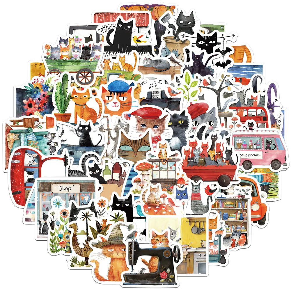 Cute Cartoon Animal Cat Stickers for Suitcase, Skateboard, Laptop, Luggage, Phone - 10/30/50Pcs DIY Decals (Online Order Only)