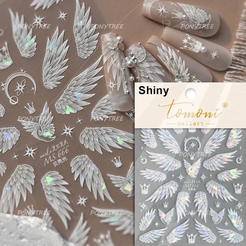 White Pink Baby Child Angel Wing Heart Bowknot Leaves Key Star Cupid's Arrow Archery Adhesive Nail Art Stickers Manicure Decals (ONLINE ORDER ONLY)