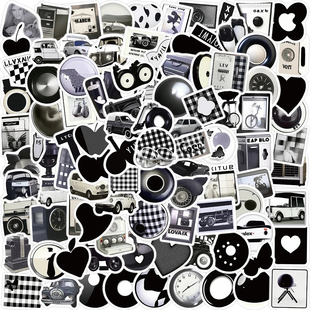 10/30/50/100PCS Ins Style Cute Stickers Black White Simple Decals Decoration DIY Phone Notebook Fridge Suitcase Laptop Kids Toys (ONLINE ORDER ONLY)