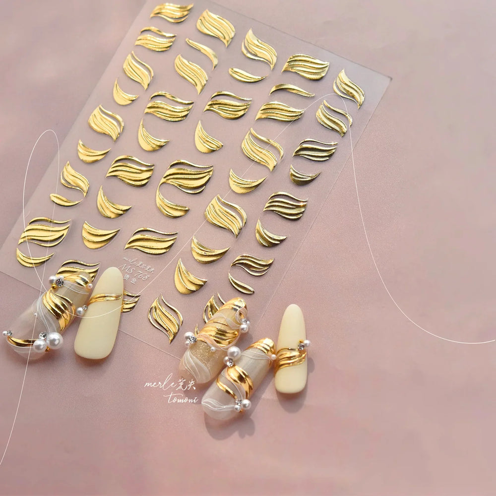 Golden Ink Brush Hot Stamping Irregular Lines Texture Sensation Moon Advanced Feeling Adhesive Nail Art Sticker Manicure Decals (Online Order Only)