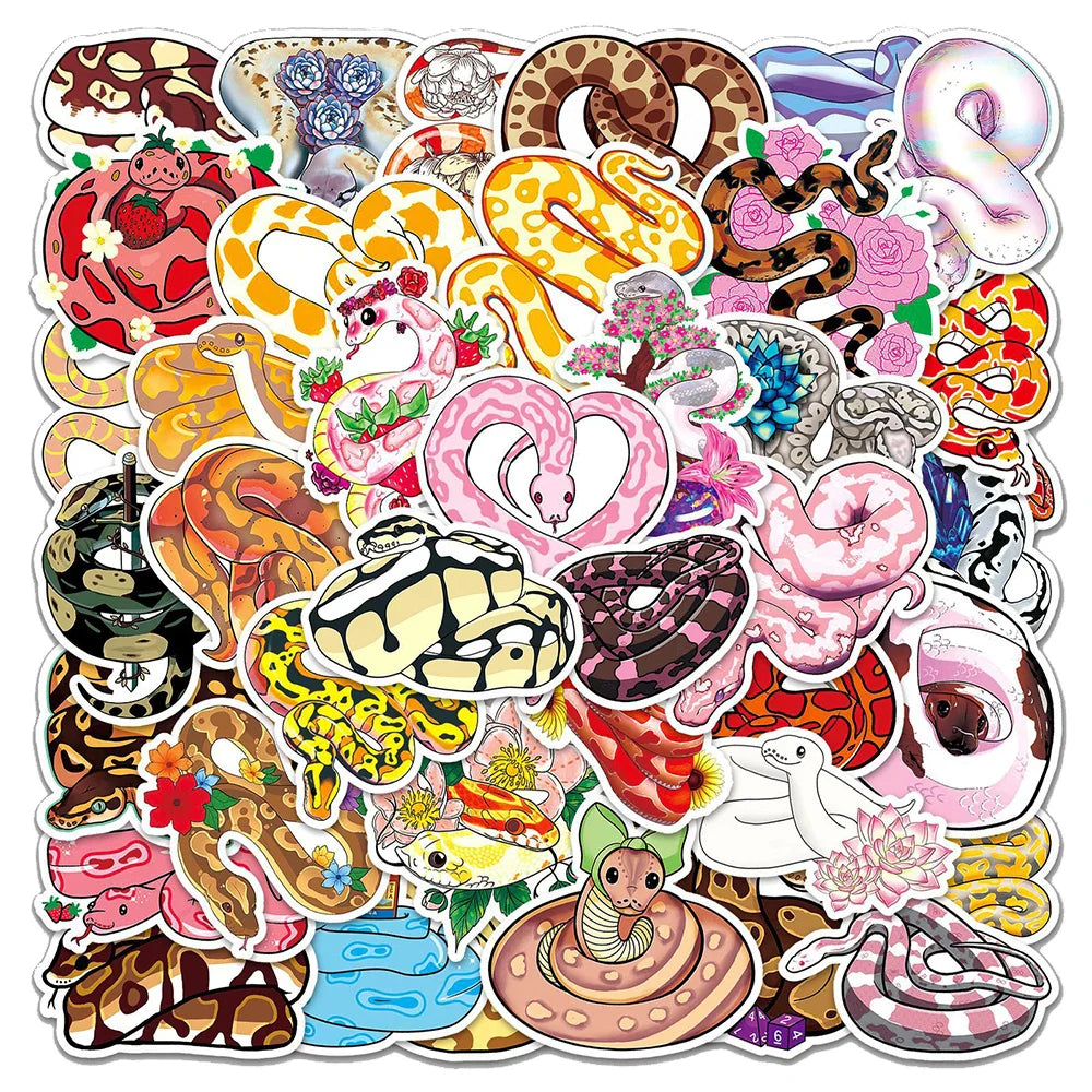 Cartoon Snake Stickers Pack - Laptop, Phone, Suitcase, Fridge, Notebook Decor (Online Order Only)