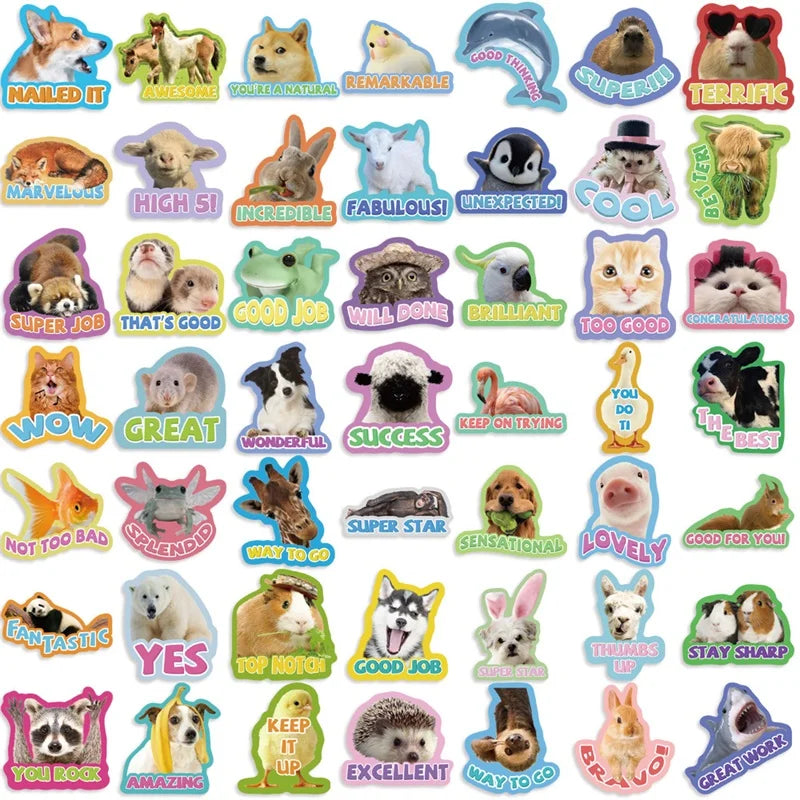 10/30/50PCS Cartoon Animal Encourage PVC Sticker Aesthetic Decoration Scrapbooking Stationery Hand Accounting Supplies for Kids (ONLINE ORDER ONLY)