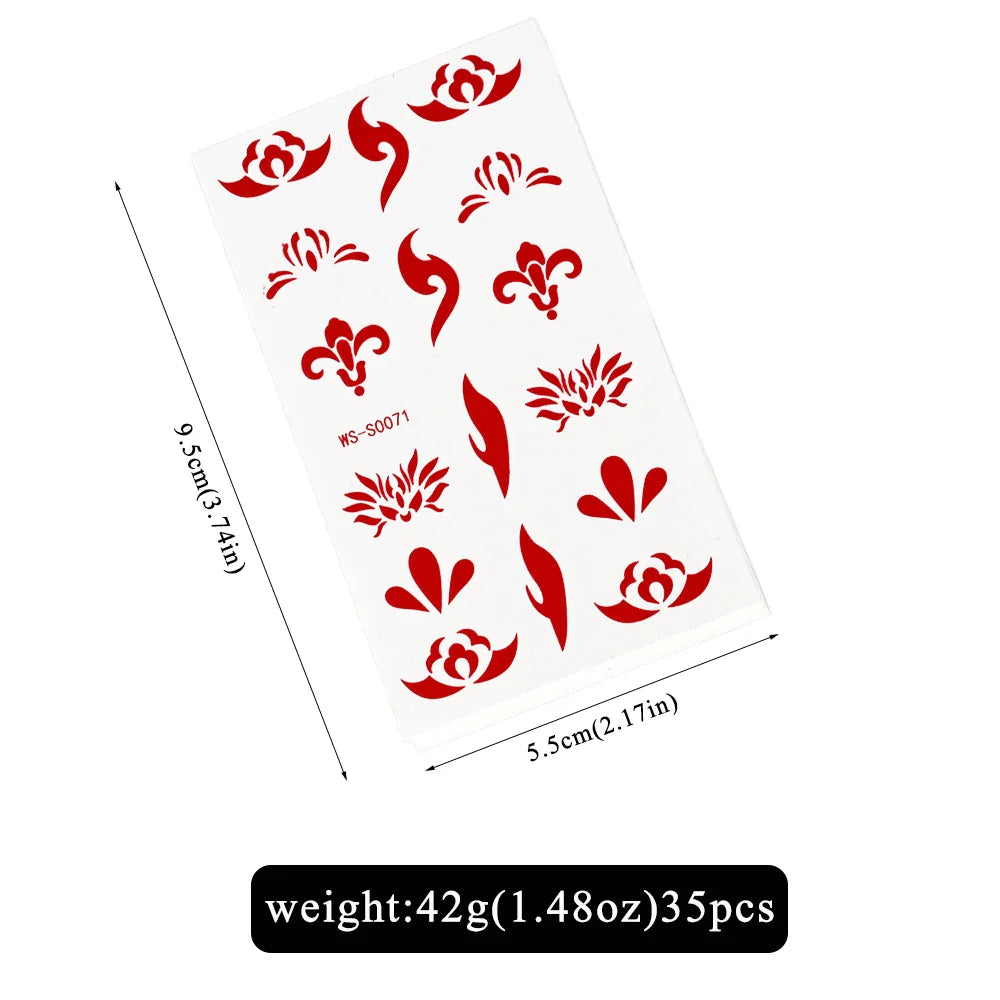 35pcs Eyebrow Flowers Stickers Red Dot Forehead Lotus Stickers Waterproof And Long Lasting Realistic Temporary Tattoo Stickers * (ONLINE ORDER ONLY)