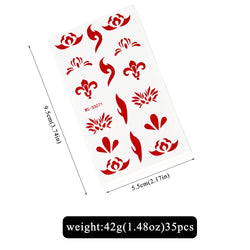 35pcs Eyebrow Flowers Stickers Red Dot Forehead Lotus Stickers Waterproof And Long Lasting Realistic Temporary Tattoo Stickers * (ONLINE ORDER ONLY)
