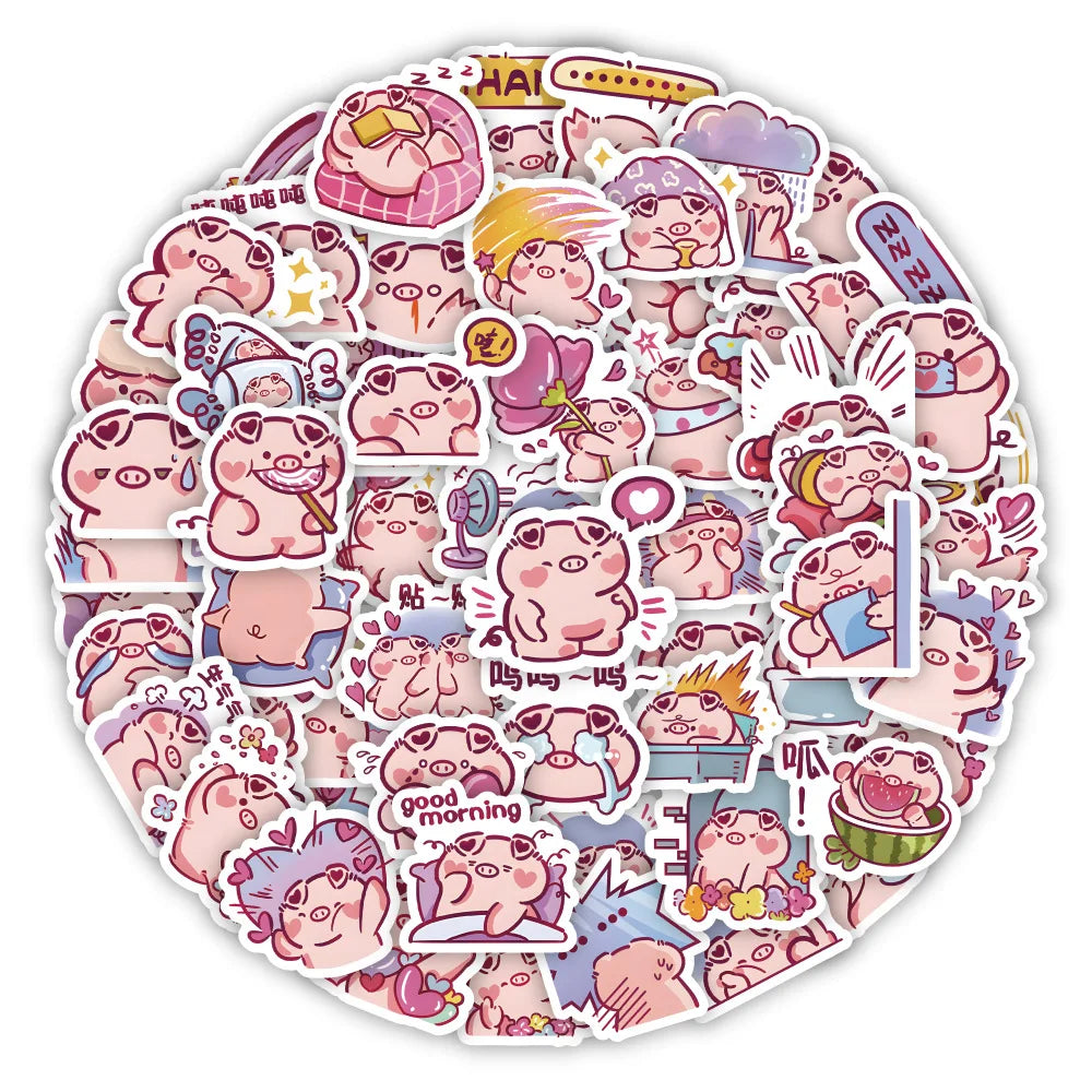 10/60Pcs Cute Pig Graffiti Diary Suitcase Skateboard Guitar Cup Decoration Waterproof Cartoon Sticker Toy Wholesale 2022 (Online Order Only)