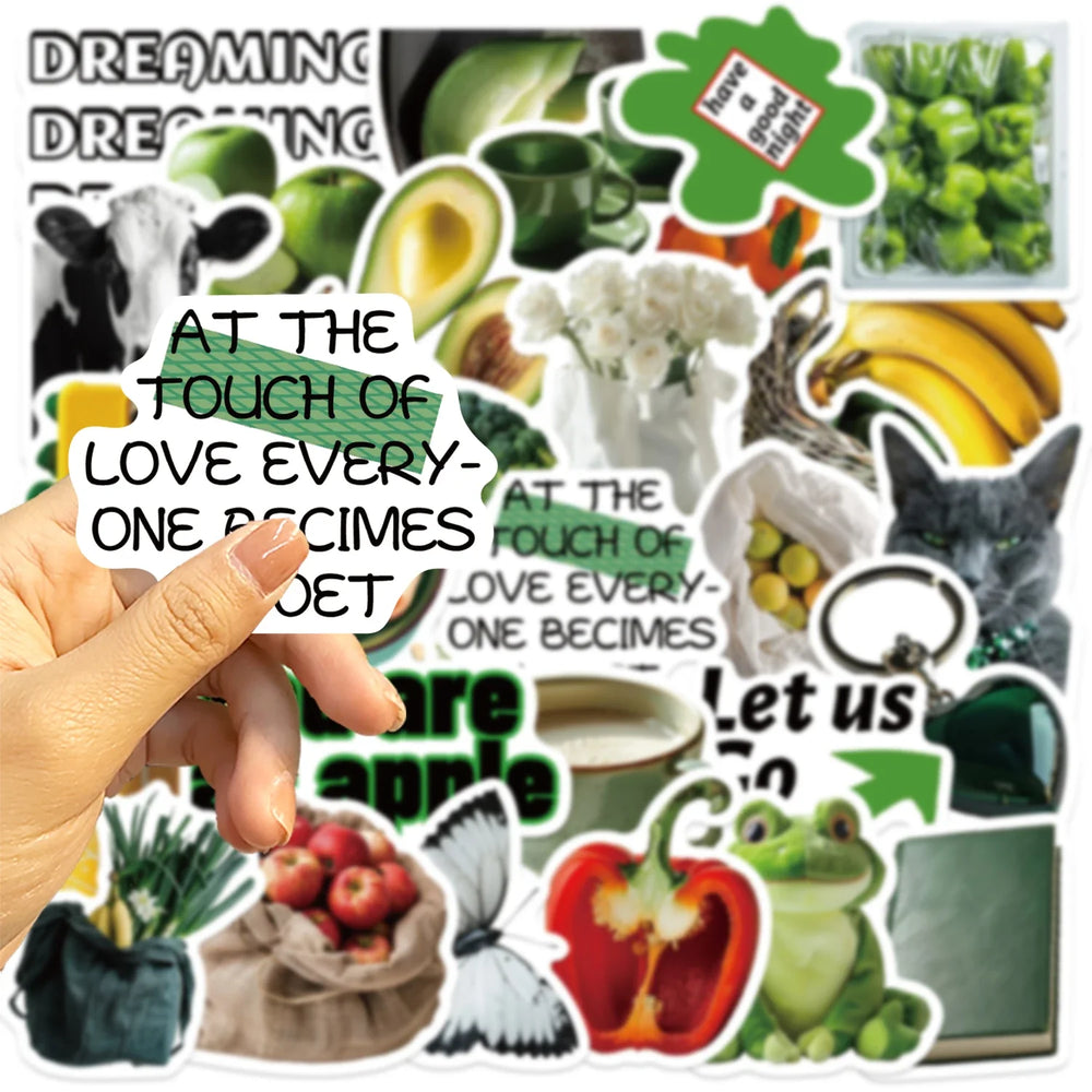 30Pcs Green Vegetables and Fruits Stickers Cute DIY Toy Gift Graffiti Decal Phone Luggage Laptop Scrapbook Waterproof Sticker (ONLINE ORDER ONLY)