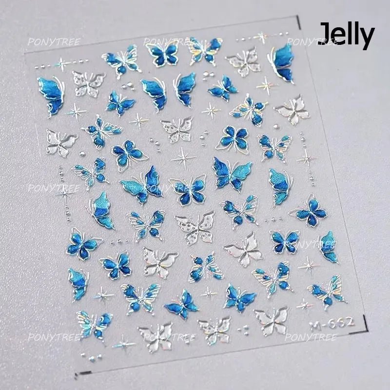 Green Blue Glass Butterfly Lily Flowers Star Line Water Droplet Charming Shiny Self Adhesive Nail Art Stickers Manicure Decals (ONLINE ORDER ONLY)