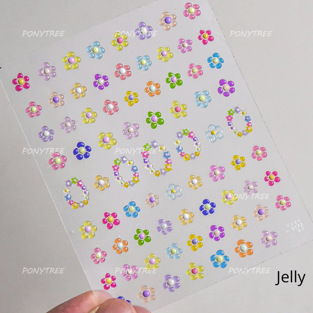 Mini Colourful Flower Black Yellow Petal Wreath 5D Chic Embossed Reliefs Delicate Self Adhesive Nail Art Stickers Manicure Decal (Online Order Only)