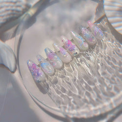 Mermaid Girl Conch Starfish Shell Bowknot Fish Scale Purple Ribbon Water Bubbles Chic Adhesive Nail Art Sticker Manicure Decals (ONLINE ORDER ONLY)