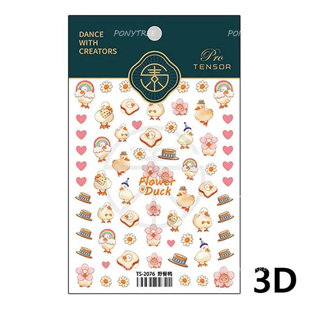 Cute Duck Pear Bowknot Mini Flower Duckling Line Bow Photo Frame Seal Stamp Figure Self Adhesive Nail Art Sticker Manicure Decal (ONLINE ORDER ONLY)