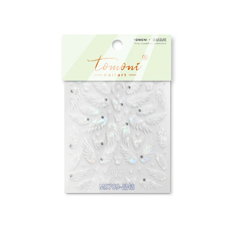 Charming White Shiny Pearl Rhinestone Wings Feathers Crown Moon Stars 3D Self Adhesive Nail Art Sticker Manicure Decal Wholesale (ONLINE ORDER ONLY)