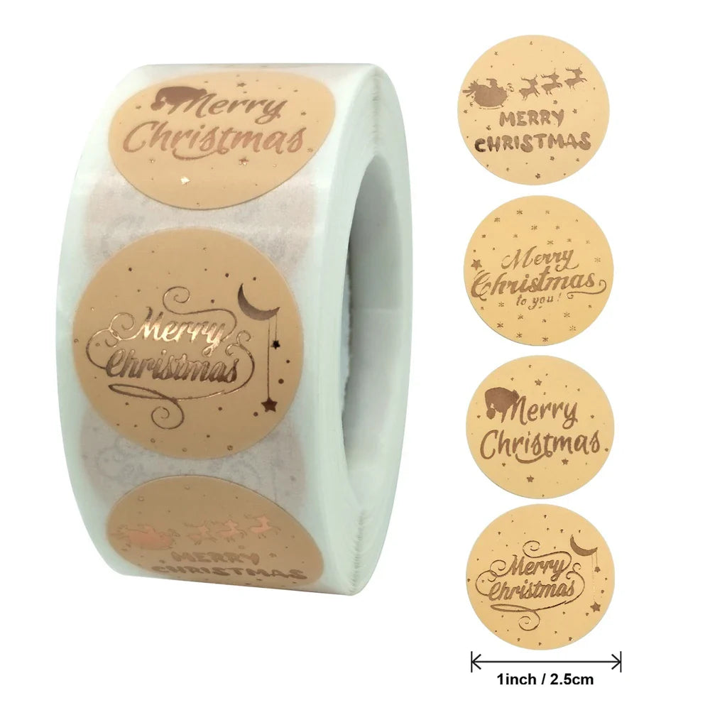 100-500pcs Rose Gold Merry Christmas Stickers Self-adhesive Holiday Stickers For Christmas Decor Wedding Party Cards Label (ONLINE ORDER ONLY)