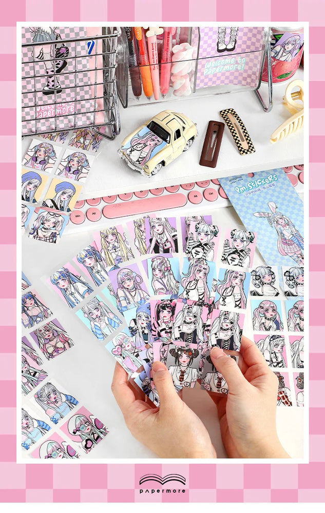 2pcs Ins Korean Style Anime Girl Scrapbooking Stickers Collage Diary Journal DIY Craft Aesthetics Decorative Stickers Stationery (ONLINE ORDER ONLY)