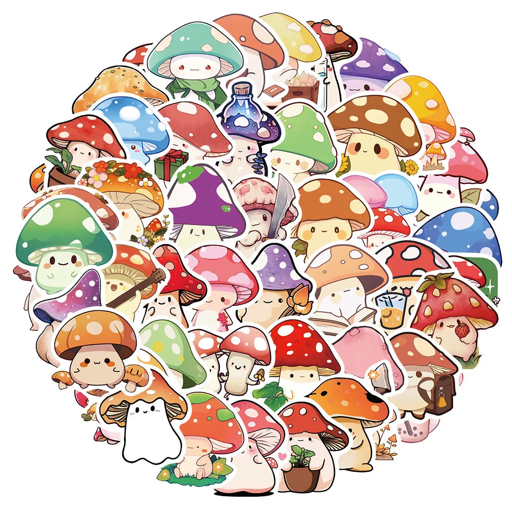 Cartoon Mushroom Stickers for Laptop, Car, Fridge, DIY Vinyl 10/30/50pcs (ONLINE ORDER ONLY)