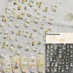 Flowers in Bloom Cosmos Chrysanthemum Daisy White Petal Yellow Stamen Self Adhesive Nail Art Decorations Sticker Manicure Decals (ONLINE ORDER ONLY)