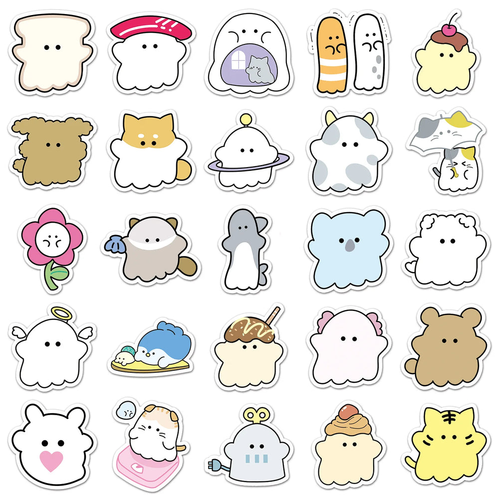 10/30/52PCS Kawaii Obakenu Stickers Cute Ghost Cartoon Sticker DIY Scrapbook Luggage Laptop Guitar Car Bike Skateboard Kids Toys (ONLINE ORDER ONLY)