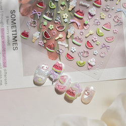Summer Beach Bikini Watermelon Cat Popsicle Swim Ring Ice Cream Shell Coconut Tree Nail Art Decoration Stickers Manicure Decals (Online Order Only)