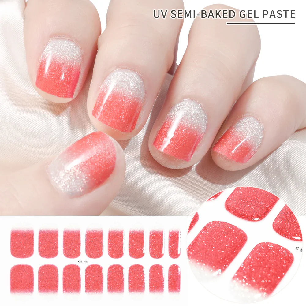 Nude Pink French Semi-Cured Gel Nail Patch Slider Adhesive Waterproof Long Lasting Full Cover Gel Nail Sticker UV Lamp Needed *^ (ONLINE ORDER ONLY)