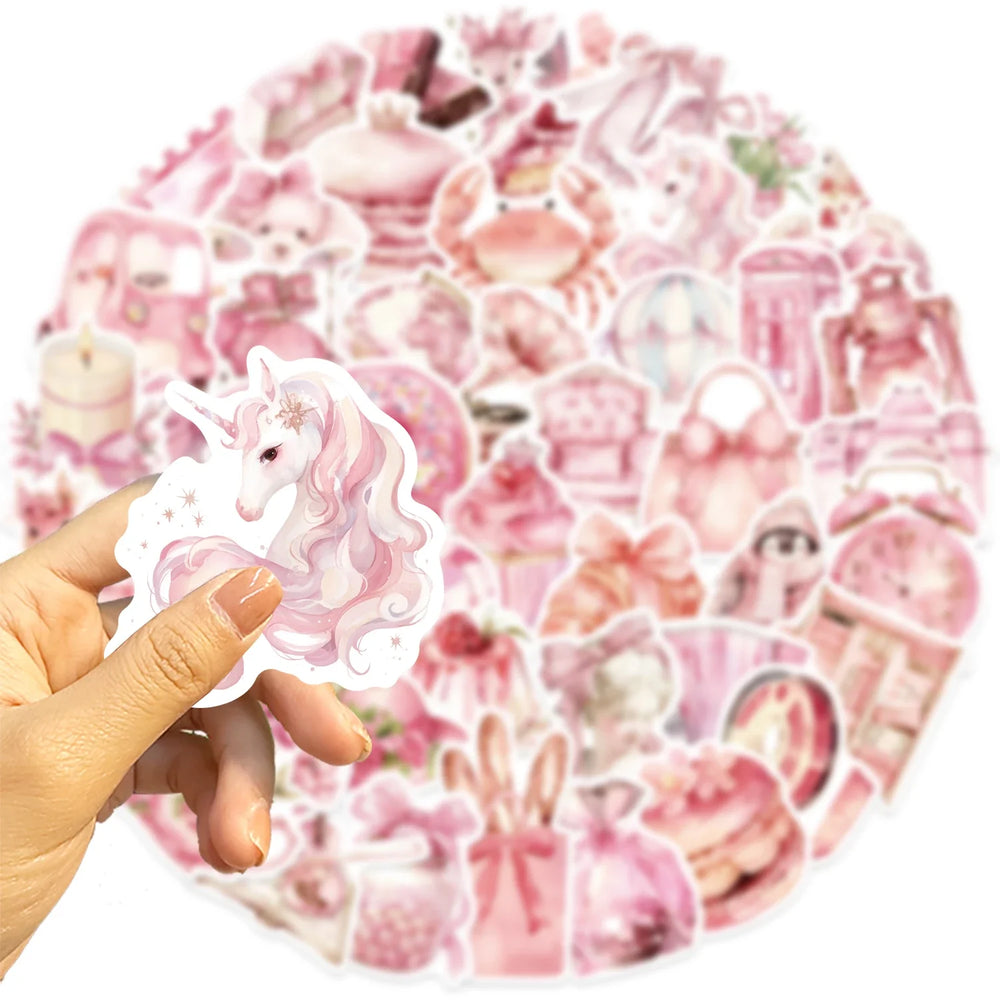 50pcs Pink Aesthetics Stickers Vinyl Decals DIY Skateboard Phone Laptop Car Luggage Bike Cool Waterproof Sticker (ONLINE ORDER ONLY)