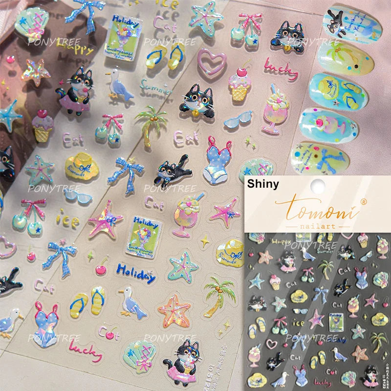 Summer Beach Bikini Watermelon Hat Sandals Ice Cream Shell Conch Starfish Cat Duck Nail Art Decoration Stickers Manicure Decals (ONLINE ORDER ONLY)